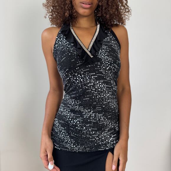 Vintage Italian black rhinestone-speckled halter top (M) - Picture 6 of 7